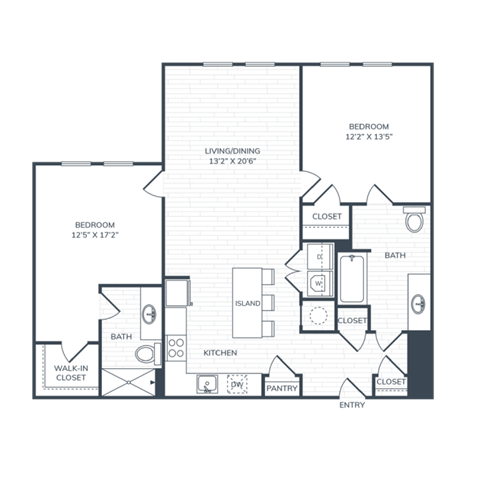 Floor plan for 2 beds, 2 baths, 1061 sqft