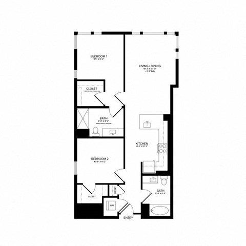 Floor plan for 2 beds, 2 baths, 1062 sqft