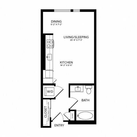 Floor plan for studio, 1 bath, 517 sqft