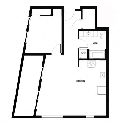 Floor plan for 1 bed, 1 bath, 821 sqft