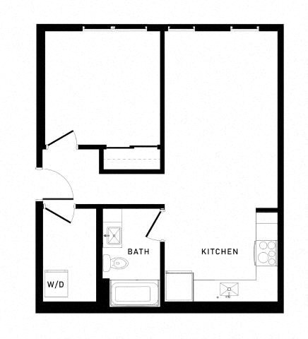 Floor plan for 1 bed, 1 bath, 656 sqft