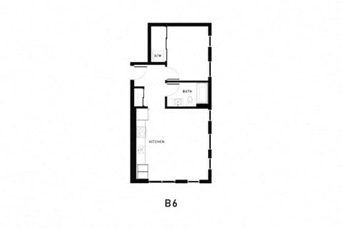 Floor plan for 1 bed, 1 bath, 661 sqft
