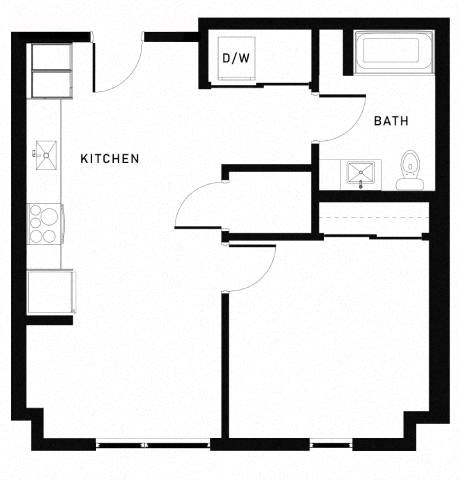 Floor plan for 1 bed, 1 bath, 695 sqft
