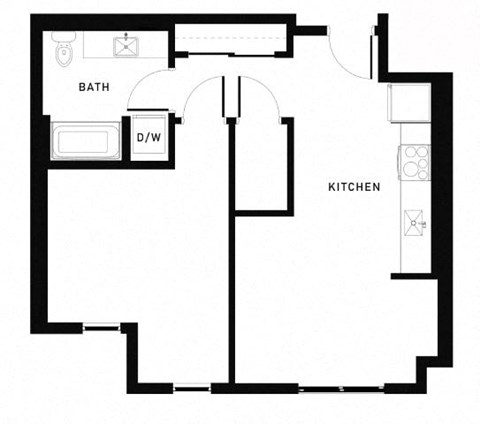 Floor plan for 1 bed, 1 bath, 692 sqft
