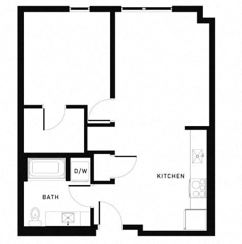 Floor plan for 1 bed, 1 bath, 759 sqft