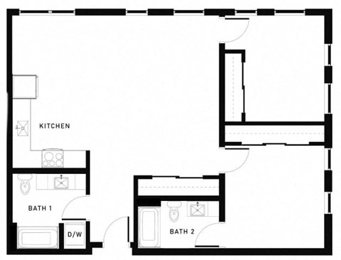 Floor plan for 2 beds, 2 baths, 1099 sqft