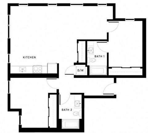 Floor plan for 2 beds, 2 baths, 1095 sqft
