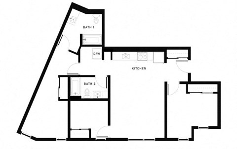 Floor plan for 2 beds, 2 baths, 1107 sqft