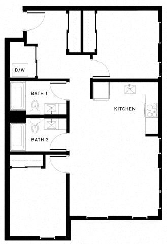 Floor plan for 2 beds, 2 baths, 972 sqft