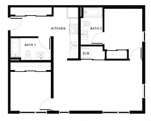 Floor plan for 2 beds, 2 baths, 968 sqft