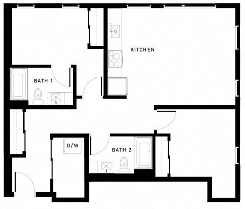 Floor plan for 2 beds, 2 baths, 985 sqft