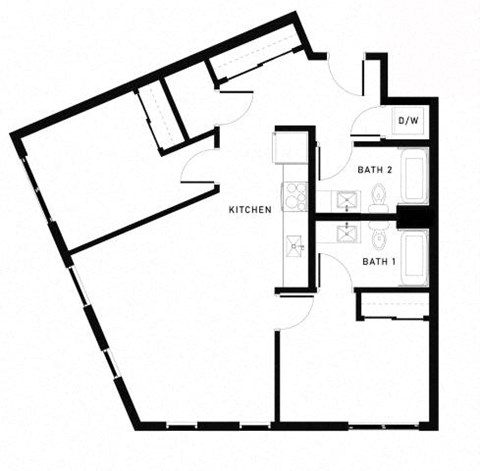 Floor plan for 2 beds, 2 baths, 954 sqft