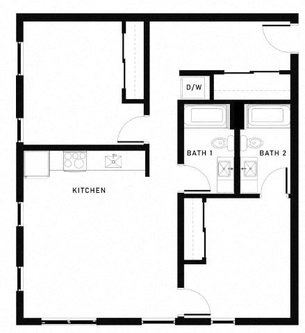 Floor plan for 2 beds, 2 baths, 1011 sqft
