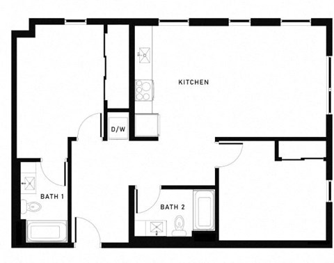 Floor plan for 2 beds, 2 baths, 1016 sqft