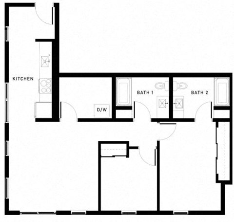 Floor plan for 2 beds, 2 baths, 1048 sqft