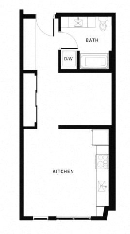 Floor plan for 1 bed, 1 bath, 580 sqft