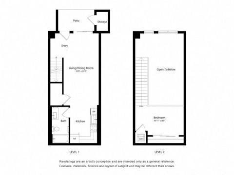 Floor plan for 1 bed, 1 bath, 844 sqft