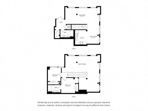 Floor plan for 2 beds, 2 baths, 1303 sqft