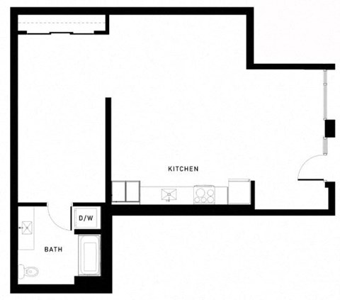 Floor plan for 1 bed, 1 bath, 908 sqft