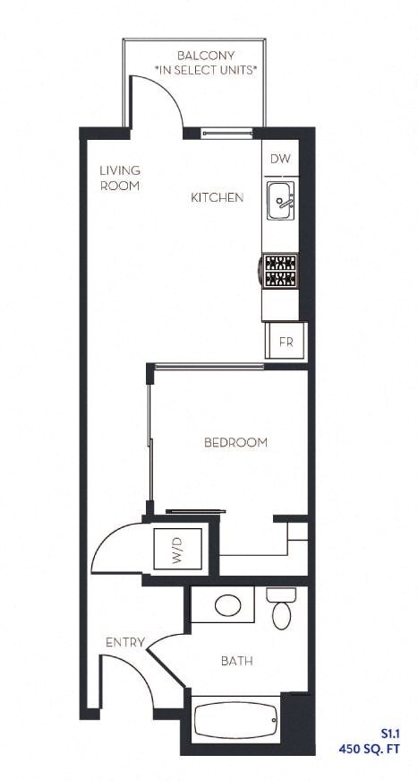 Floor plan for studio, 1 bath, 450 sqft