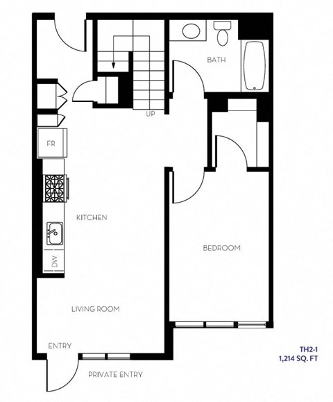 Floor plan for 2 beds, 2 baths, 1214 sqft