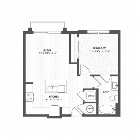 Floor plan for 1 bed, 1 bath, 662 sqft