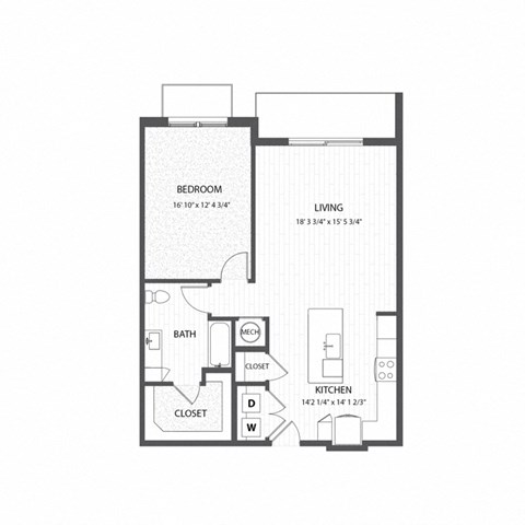 Floor plan for 1 bed, 1 bath, 936 sqft