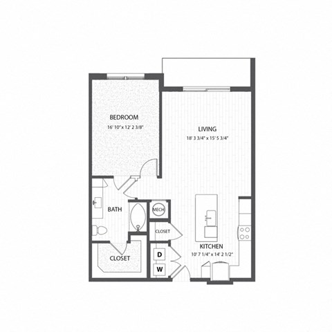 Floor plan for 1 bed, 1 bath, 936 sqft