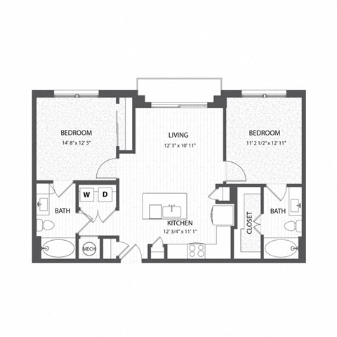 Floor plan for 2 beds, 2 baths, 914 sqft