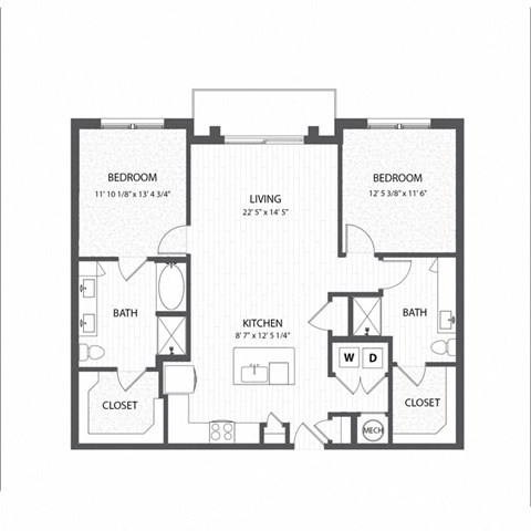 Floor plan for 2 beds, 2 baths, 1240 sqft
