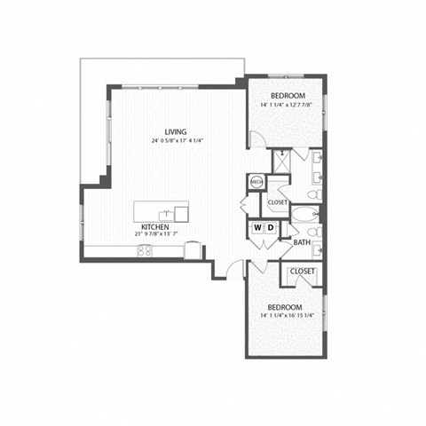 Floor plan for 2 beds, 2 baths, 1527 sqft