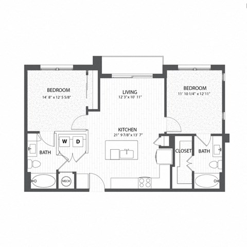 Floor plan for 2 beds, 2 baths, 914 sqft