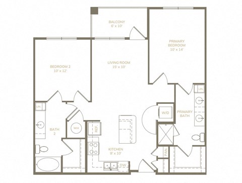 Floor plan for 2 beds, 2 baths, 991 sqft