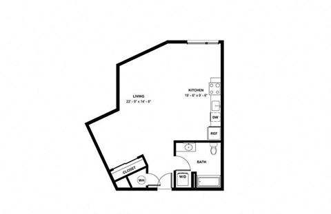 Floor plan for studio, 1 bath, 693 sqft