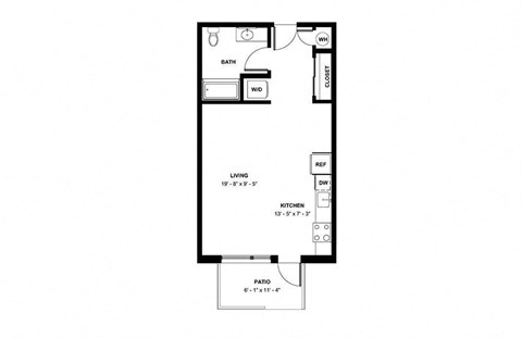 Floor plan for studio, 1 bath, 558 sqft