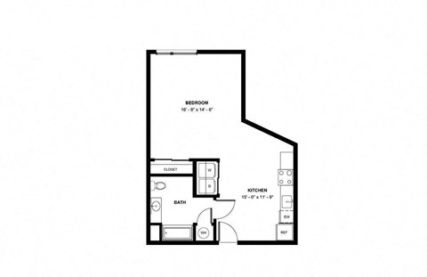 Floor plan for studio, 1 bath, 617 sqft