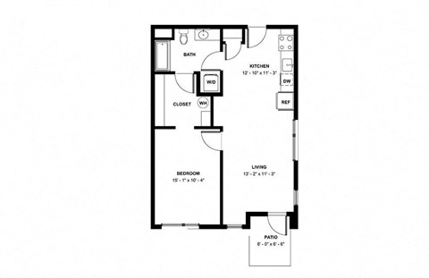 Floor plan for 1 bed, 1 bath, 739 sqft