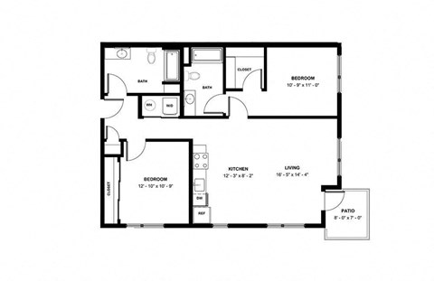 Floor plan for 2 beds, 2 baths, 1063 sqft