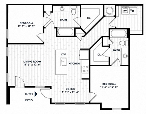 Floor plan for 2 beds, 2 baths, 1112 sqft