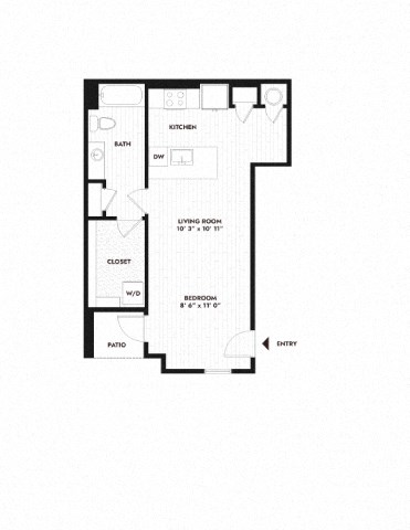 Floor plan for studio, 1 bath, 582 sqft