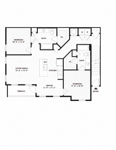 Floor plan for 2 beds, 2 baths, 1172 sqft