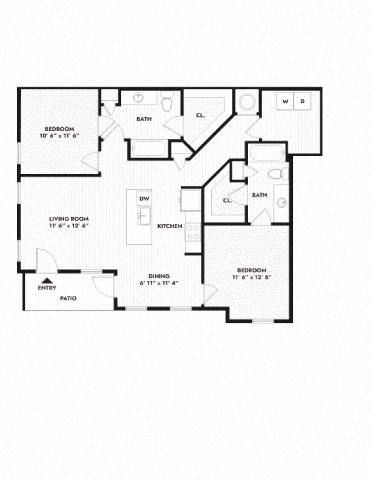 Floor plan for 2 beds, 2 baths, 1112 sqft