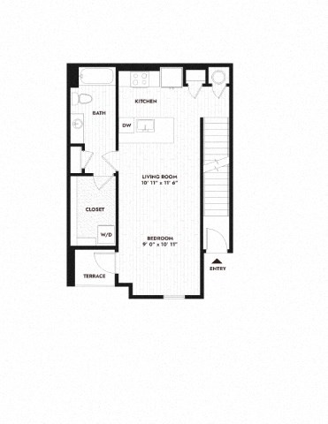 Floor plan for studio, 1 bath, 642 sqft