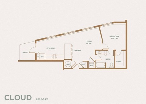 Floor plan for 1 bed, 1 bath, 825 sqft