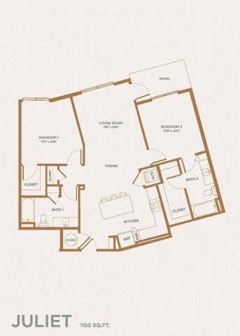 Floor plan for 2 beds, 2 baths, 1150 sqft