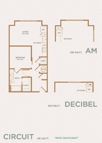 Floor plan for studio, 1 bath, 581 sqft