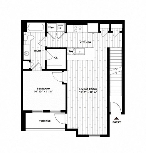 Floor plan for 1 bed, 1 bath, 783 sqft