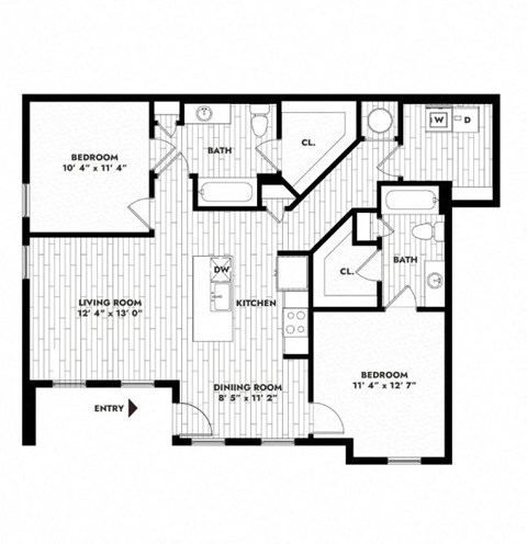 Floor plan for 2 beds, 2 baths, 1112 sqft