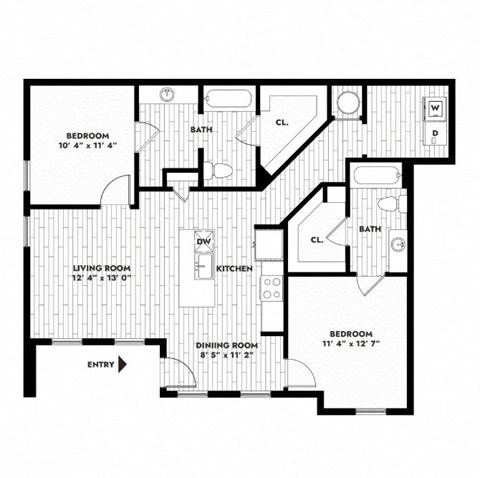 Floor plan for 2 beds, 2 baths, 1112 sqft