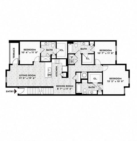 Floor plan for 3 beds, 3 baths, 1580 sqft